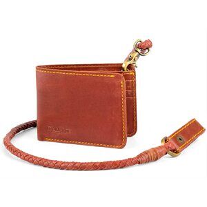 4690 Bifold Motorcycle/Biker Leather Wallet with Braided Chain - Cherry Red
